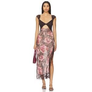 Intimately Free People Suddenly Fine Maxi Slip Floral XL Brown Lace Sheer Cutout